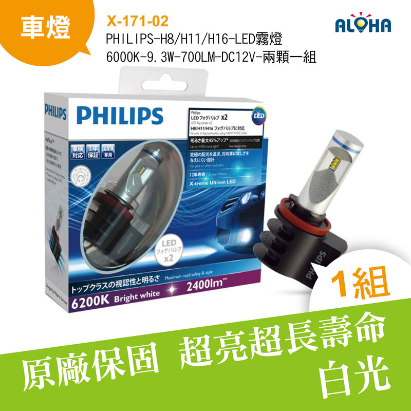 PHILIPS-H8/H11/H16-LED霧燈-6000K-9.3W-700LM-DC12V
